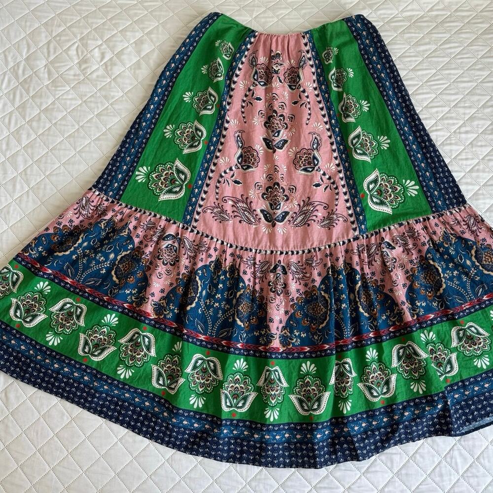 Farm Rio Anthropologie Linen Blend Maxi Skirt L Boho Resort Festival Floral - Picture 5 of 16